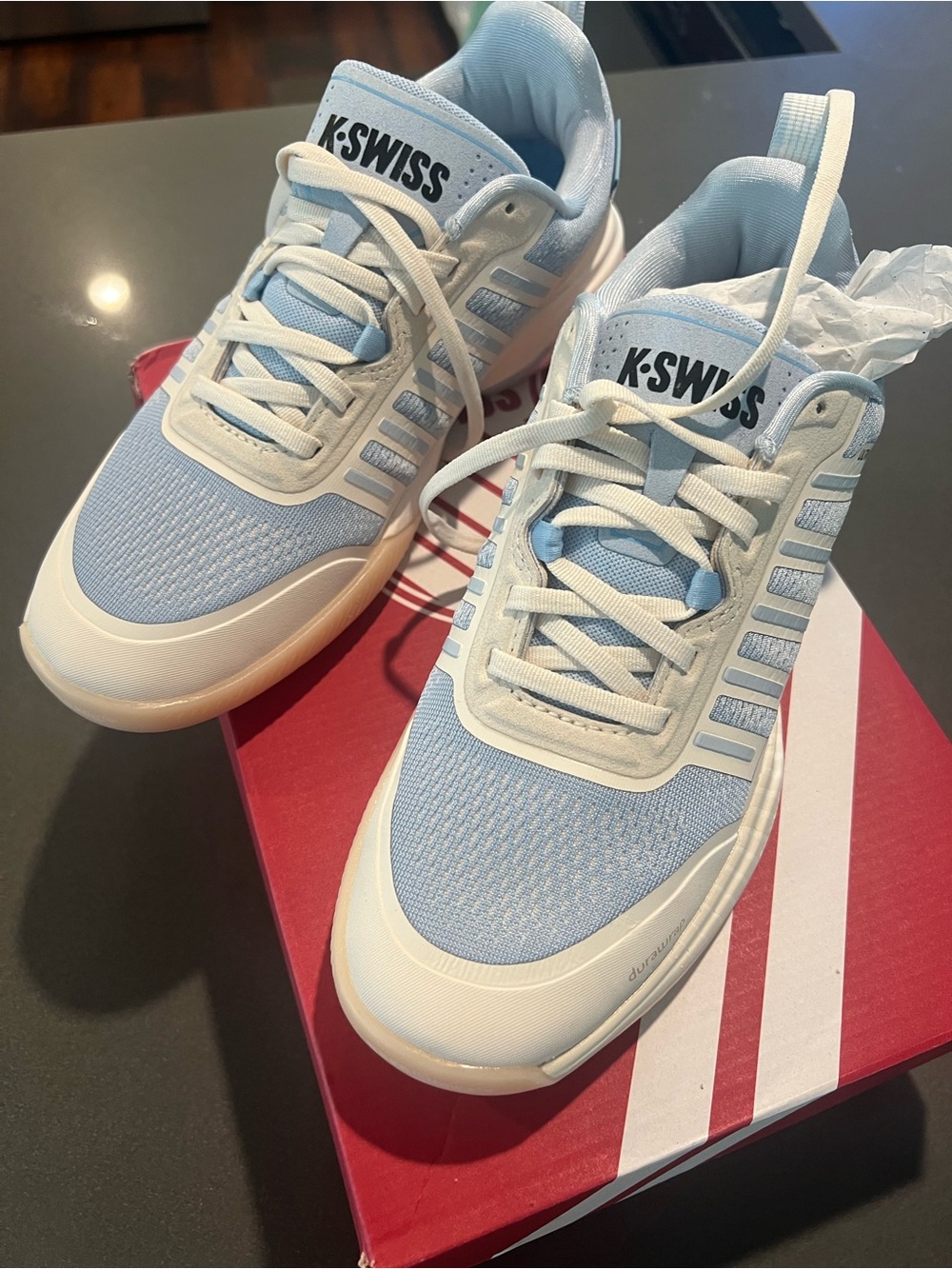 K-Swiss Light Blue & White “Court Ultra Light” Shoes
